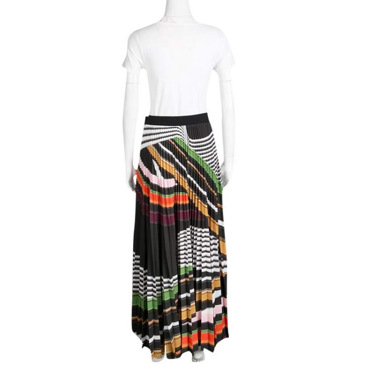 Pre Owned Mary Katrantzou Multicolor Graphic Viola Striped Plisse Pelar Skirt M