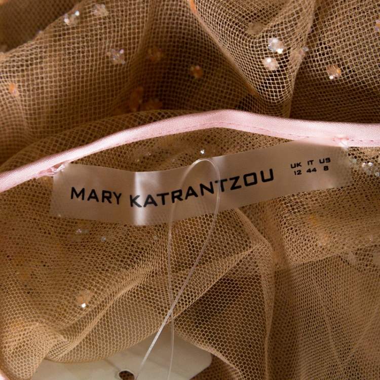 Pre Owned Mary Katrantzou Beige Floral Glitter Embellished Tulle Jacket M