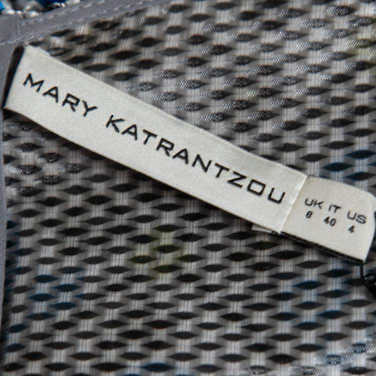 Pre Owned Mary Katrantzou Silver and Blue Metallic Drop Waist Jaspa Dress S
