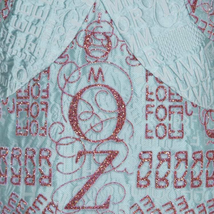 Pre Owned  Mary Katrantzou Mint Blue Jacquard and Glitter De Beau Cocktail Dress M 