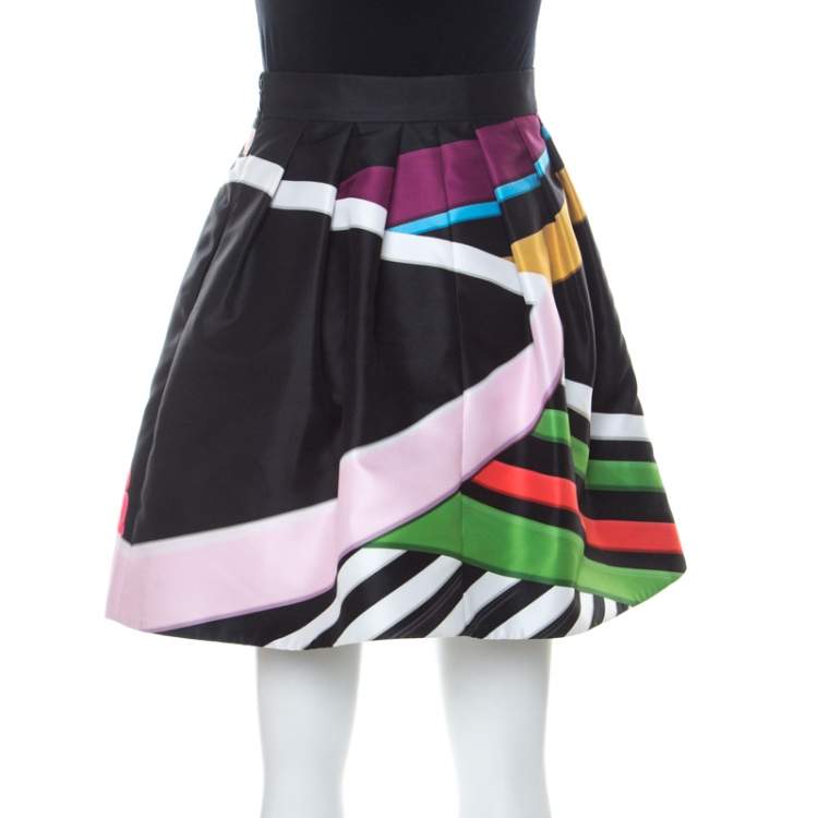 Pre Owned Mary Katrantzou Black Floral & Stripe Print Short Algernon Skirt S