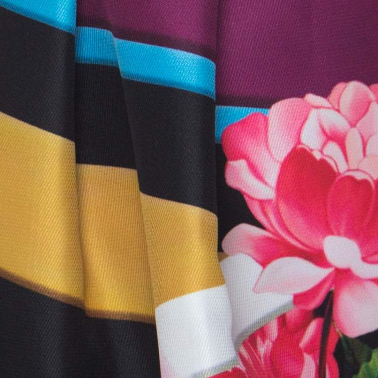 Pre Owned Mary Katrantzou Black Floral & Stripe Print Short Algernon Skirt S