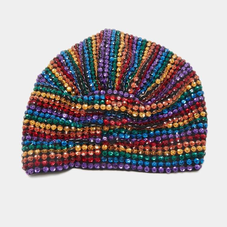 Pre Owned Maryjane Claverol Rainbow Crystal Embellishment Olympia Turban One Size 
