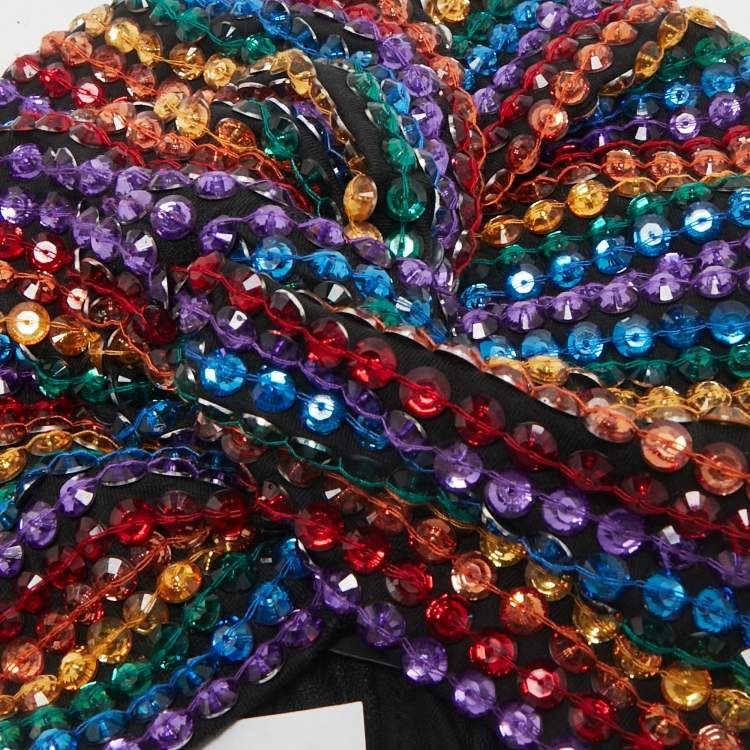 Pre Owned Maryjane Claverol Rainbow Crystal Embellishment Olympia Turban One Size 