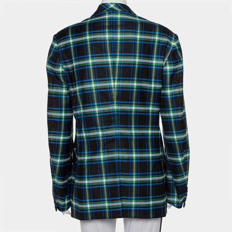 Pre Owned Mathew Adams Dolan Black Opera Checkered Wool Double Breasted Blazer M