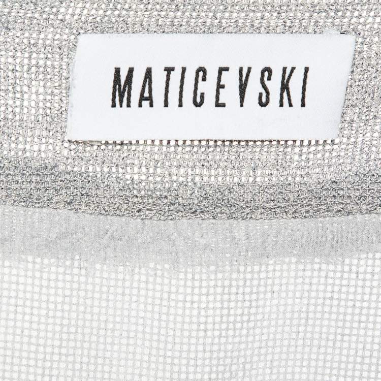 Pre Owned Maticevski Grey Mesh Tiered Drape Asymmetric Skirt M