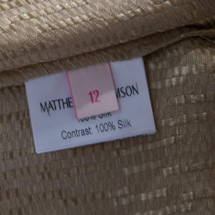Pre Owned Matthew Williamson Gold Silk Pin-Tuck Detail Top M
