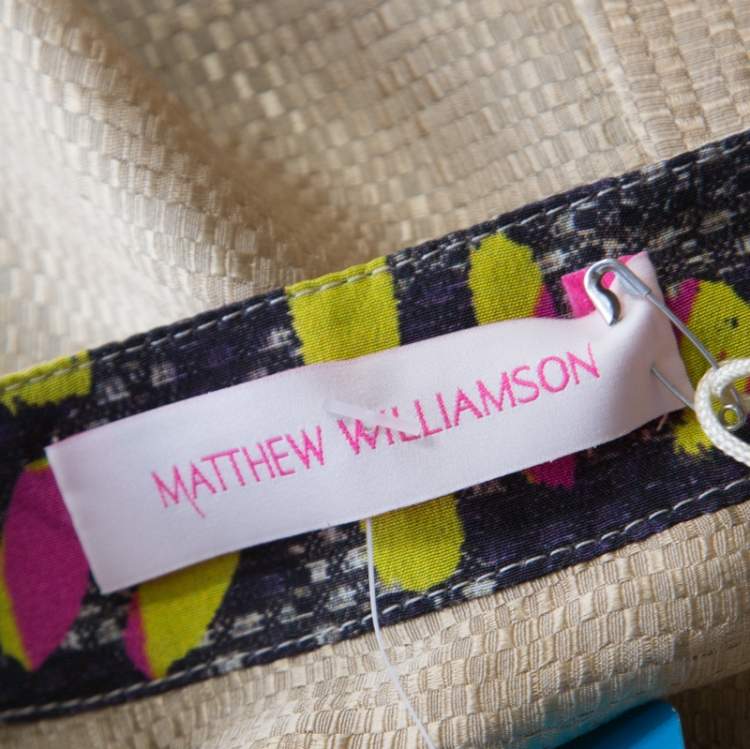 Pre Owned Matthew Williamson Gold Silk Pin-Tuck Detail Top M