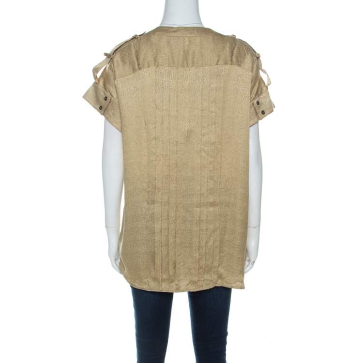Pre Owned Matthew Williamson Gold Silk Pin-Tuck Detail Top M