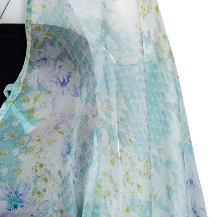 Pre Owned Mathew Williamson Multicolor Blossom Snake Mousseline Cold Shoulder Kaftan Silk Top S