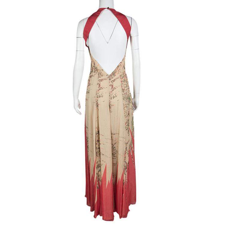 Pre Owned Matthew Williamson Floral Print Silk Embellished Neck Sleeveless Maxi Dress M