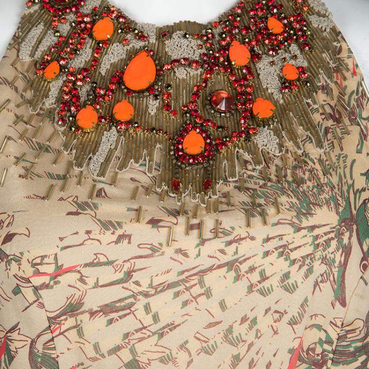 Pre Owned Matthew Williamson Floral Print Silk Embellished Neck Sleeveless Maxi Dress M