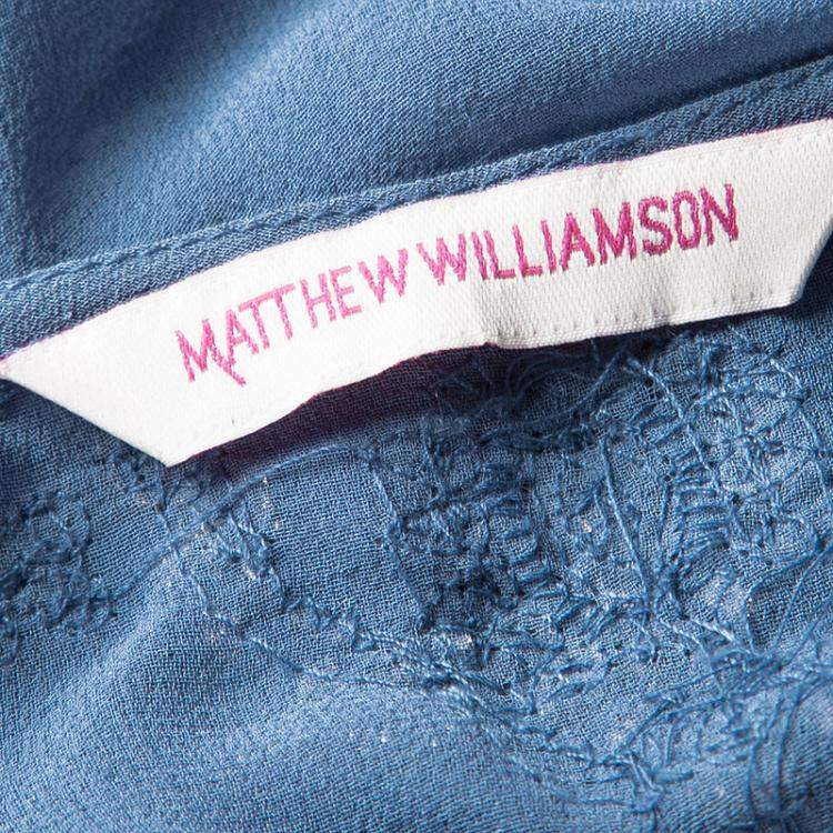 Pre Owned Matthew Williamson Blue Crystal Embellished Sleeveless Silk Top M