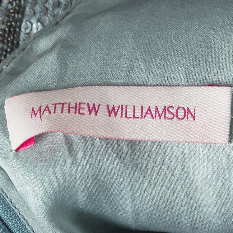 Pre Owned Matthew Williamson Grey Embellished Silk Cap Sleeve Dress M