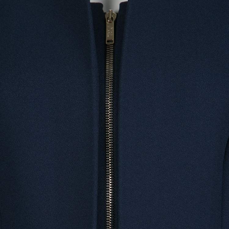Pre Owned Matthew Williamson Navy Blue Embellished Neck Detail Zip Front Jacket M