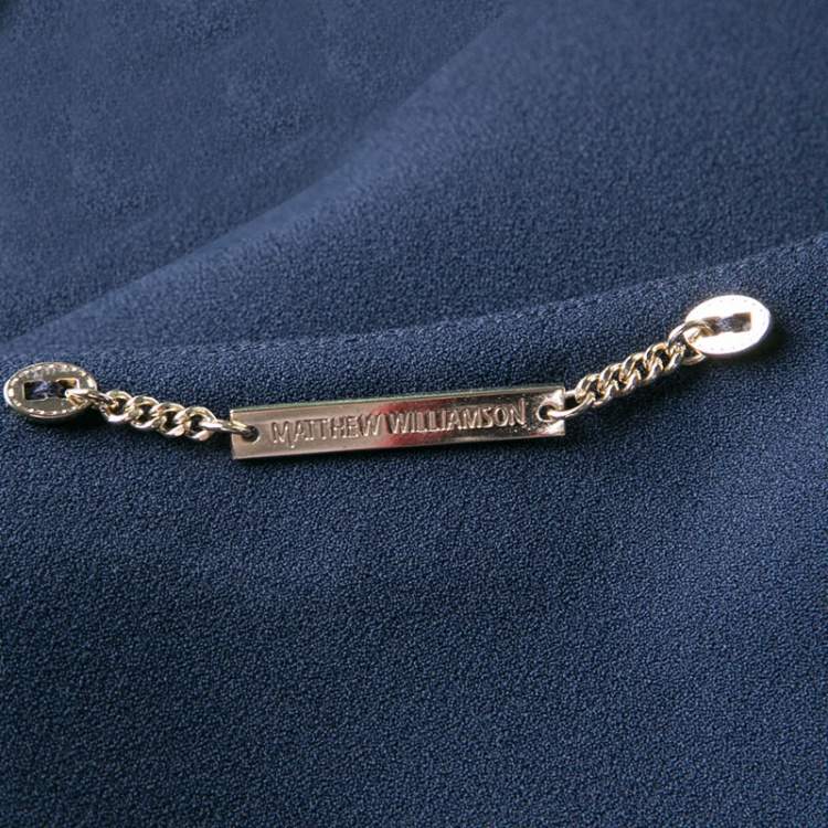 Pre Owned Matthew Williamson Navy Blue Embellished Neck Detail Zip Front Jacket M