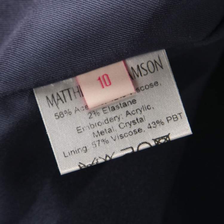 Pre Owned Matthew Williamson Navy Blue Smocked Waist Detail Embellished Neck Sleeveless Dress M