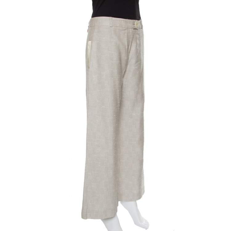Pre Owned Matthew Williamson Beige Embellished Patch Detail Wide Leg Pants M