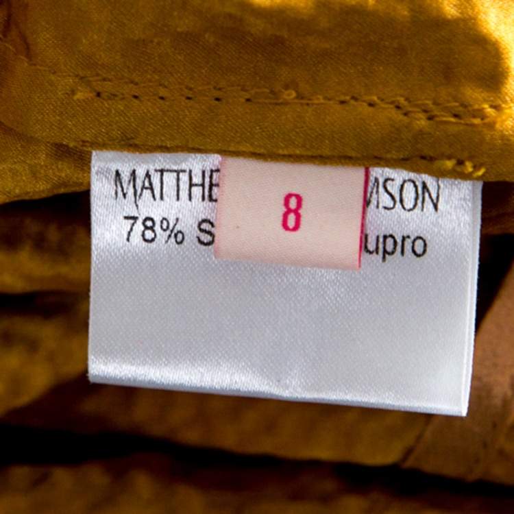 Pre Owned Matthew Williamson Mustard Yellow Textured Tie Detail Faux Wrap Shorts S