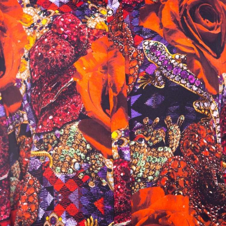 Pre Owned Matthew Williamson Red Precious Rose and Jewel Print Long Sleeve Blouse L
