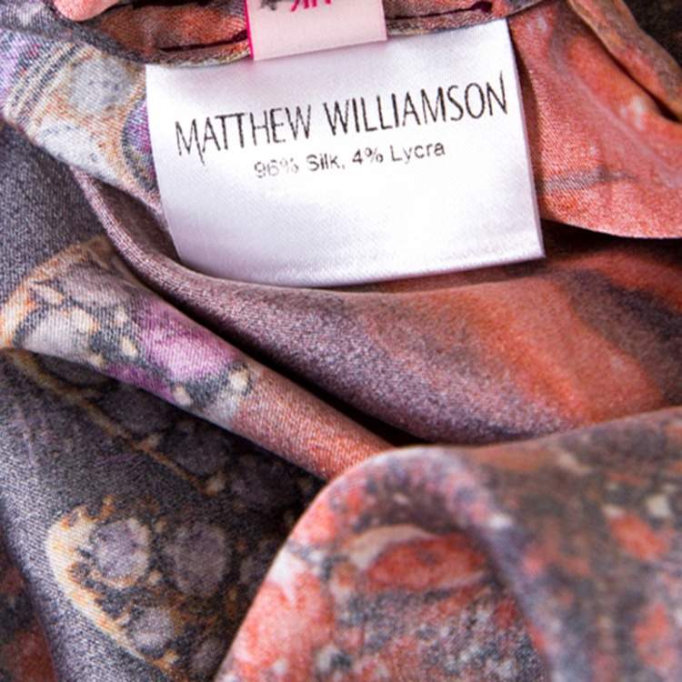 Pre Owned Matthew Williamson Red Precious Rose and Jewel Print Long Sleeve Blouse L
