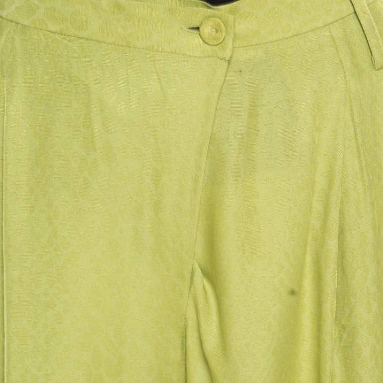 Pre Owned Matthew Williamson Pastel Green Patterned Jacquard Silk Pleat Front Trousers M