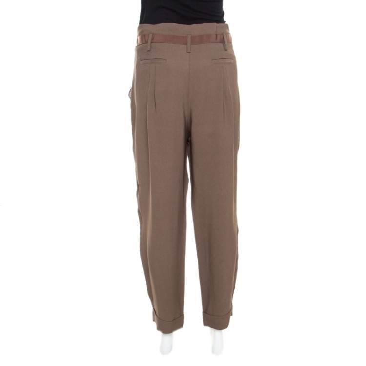 Pre Owned Matthew Williamson Mocha Brown Crepe Cuffed Trousers M