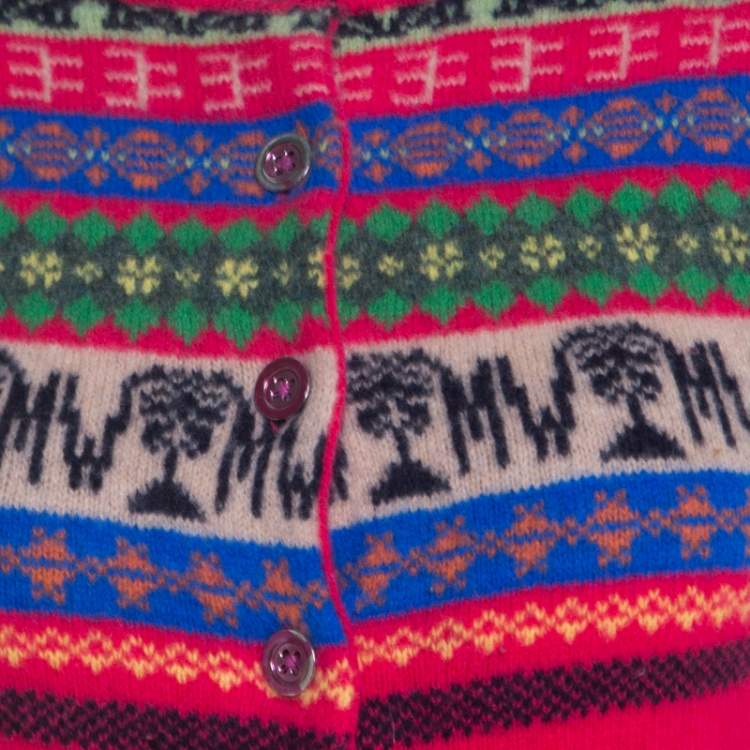 Pre Owned Matthew Williamson Pink Fair Isle Patterned Wool Button Front Cardigan S