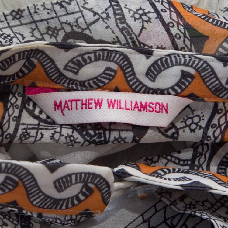 Pre Owned Matthew Williamson Off White Dragonfly Printed Silk Chiffon Sheer Blouse M