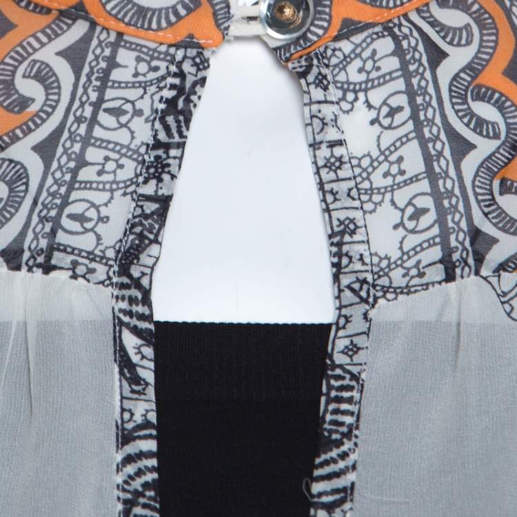 Pre Owned Matthew Williamson Off White Dragonfly Printed Silk Chiffon Sheer Blouse M