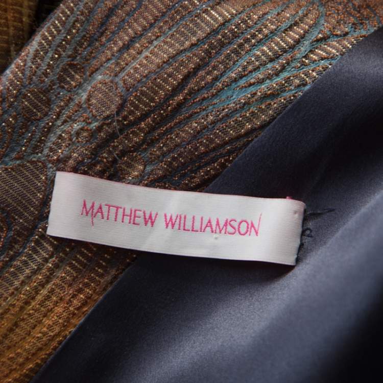 Pre Owned Matthew Williamson Multicolor Printed Jacquard Plunge Neck Cocktail Dress M 
