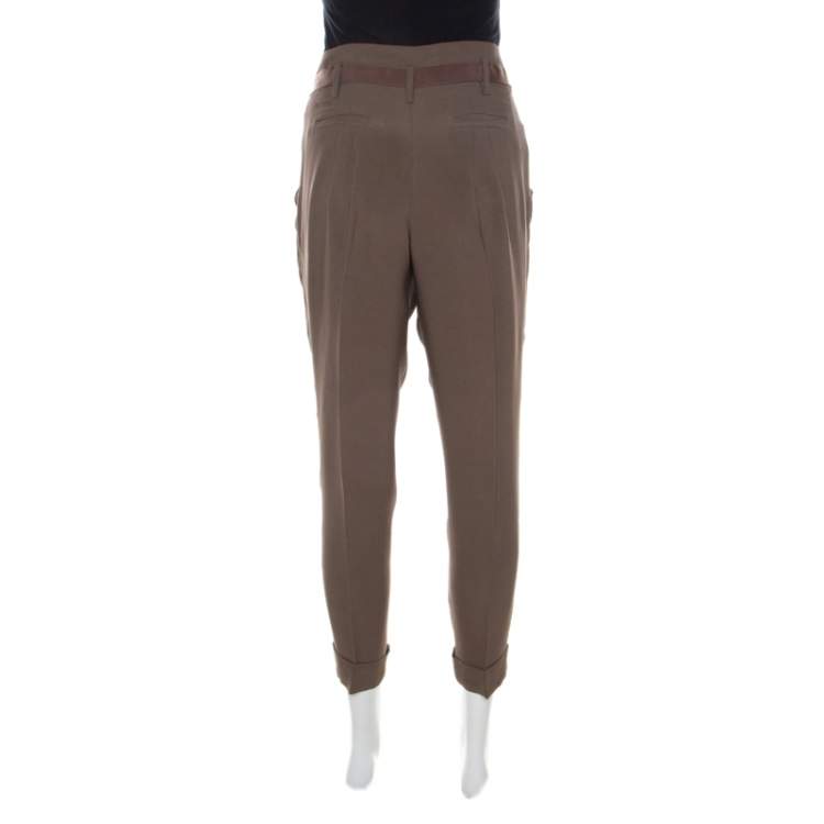 Pre Owned Matthew Williamson Mocha Brown Crepe Cuffed Trousers S