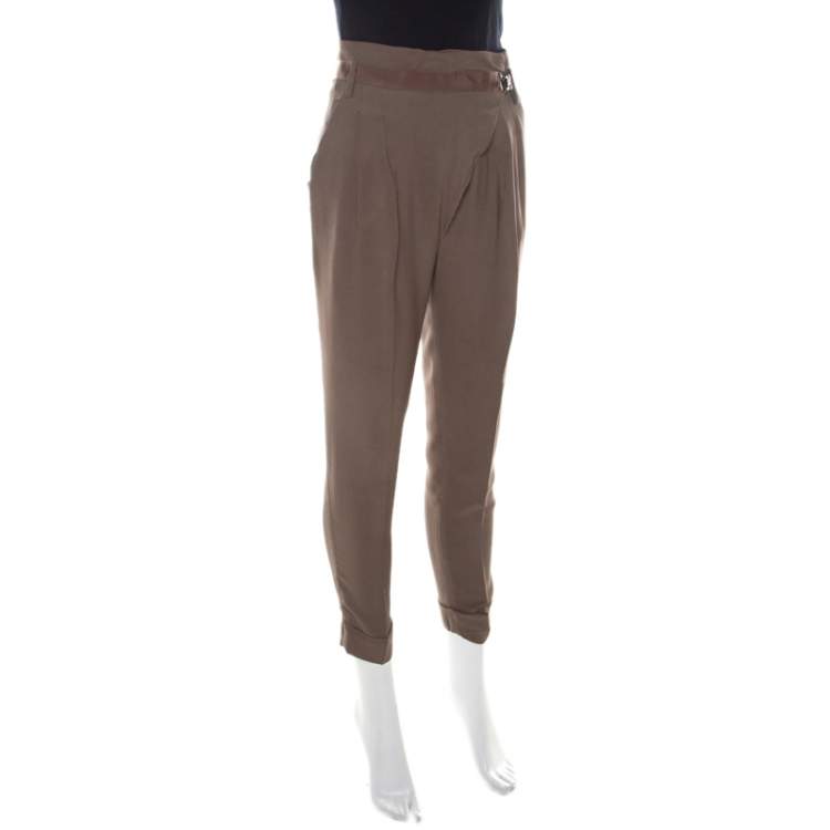 Pre Owned Matthew Williamson Mocha Brown Crepe Cuffed Trousers S