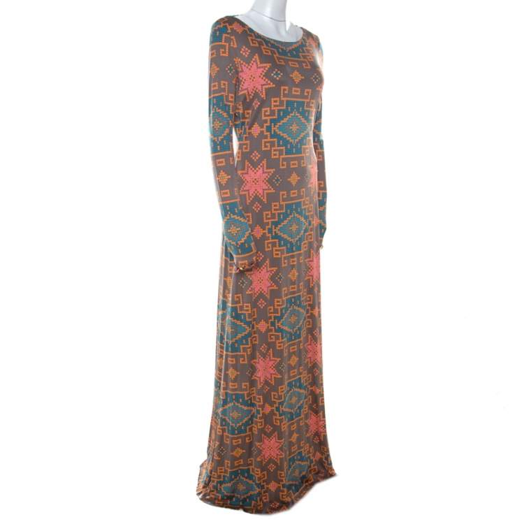 Pre Owned Matthew Williamson Multicolor Block Printed Silk Jersey Dress M 