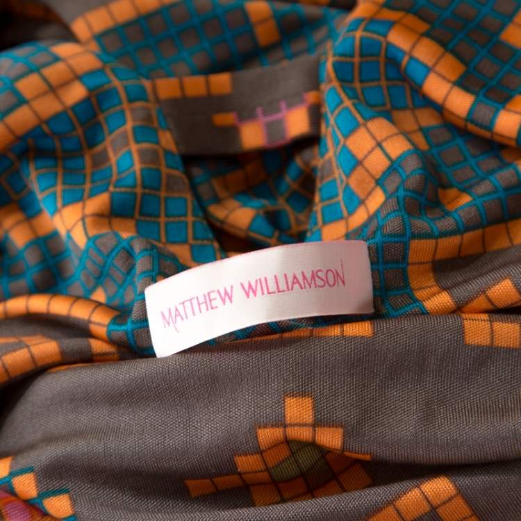 Pre Owned Matthew Williamson Multicolor Block Printed Silk Jersey Dress M 