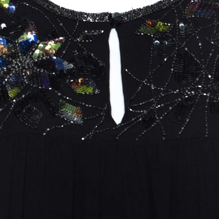 Pre Owned Matthew Williamson Black Silk Sequin Embellished Long Sleeve Top S
