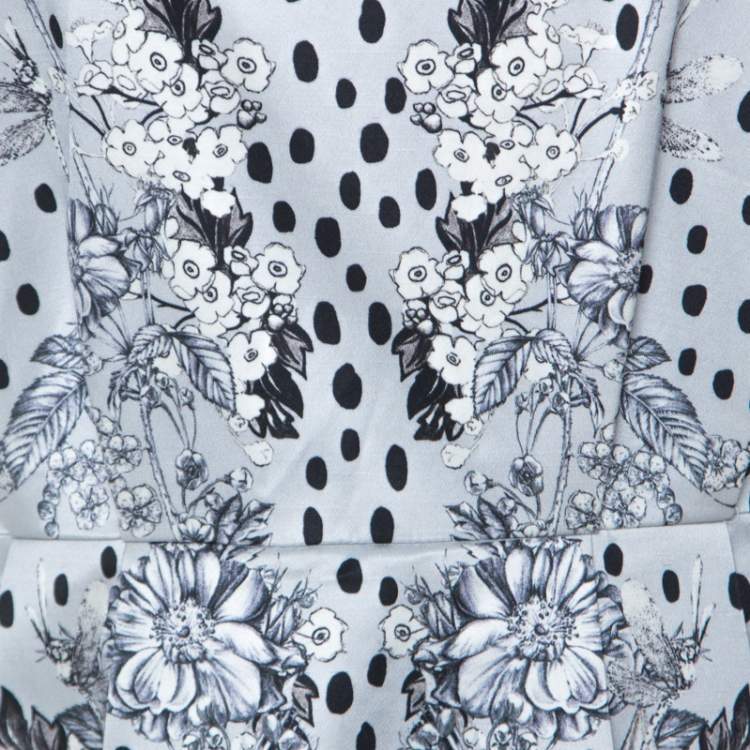 Pre Owned Matthew Williamson Grey Floral Print Cotton Blend Sleeveless Dress M