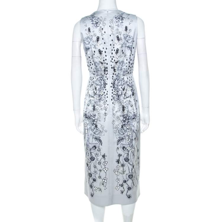Pre Owned Matthew Williamson Grey Floral Print Cotton Blend Sleeveless Dress M
