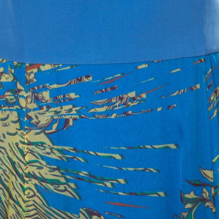 Pre Owned Matthew Williamson Blue & Orange Printed Chiffon Dress With Organza Top L