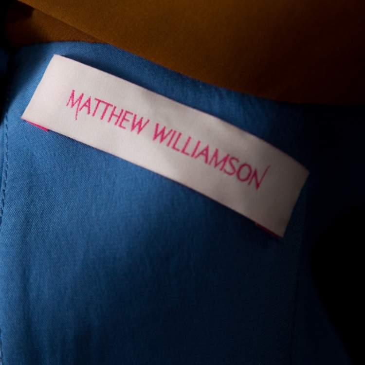 Pre Owned Matthew Williamson Blue & Orange Printed Chiffon Dress With Organza Top L