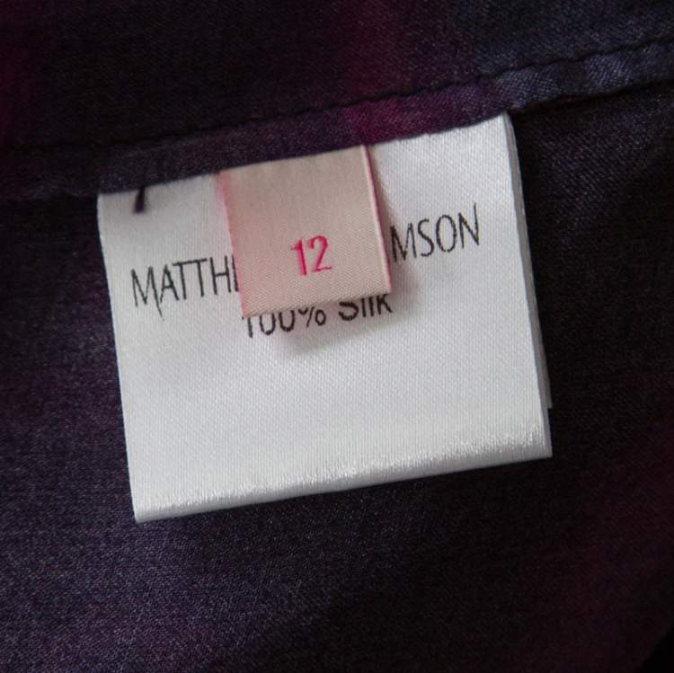Pre Owned Matthew Williamson Purple Printed Silk Long Folded Hemline Kaftan Dress M