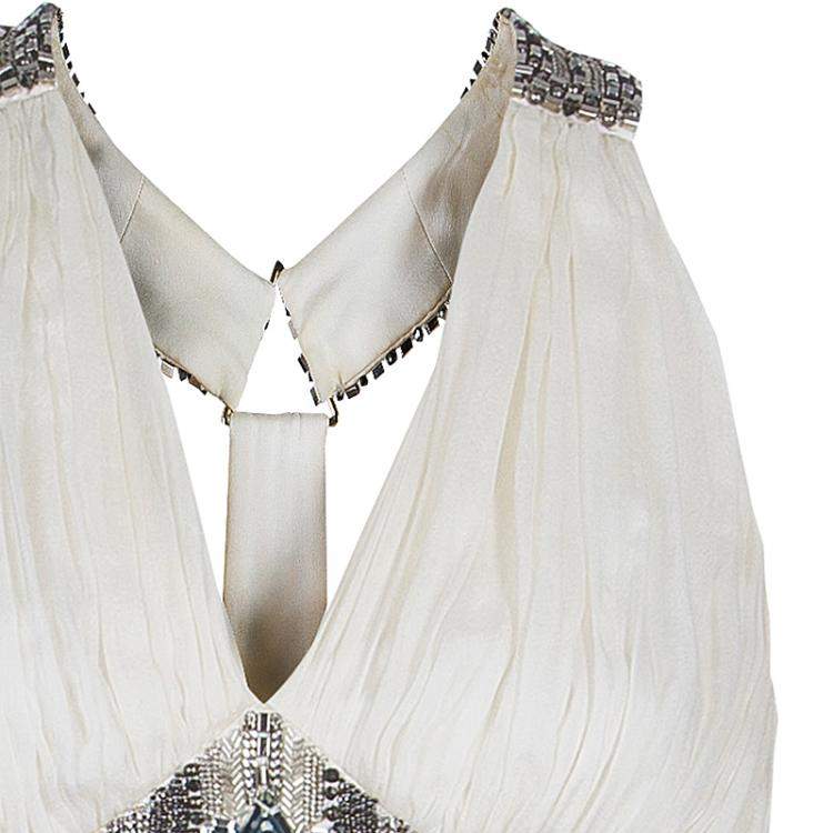 Pre Owned Matthew Williamson Cream Embellished Gown S