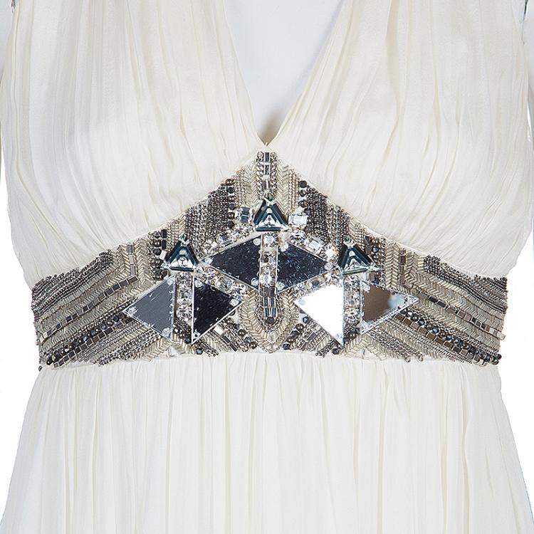 Pre Owned Matthew Williamson Cream Embellished Gown S