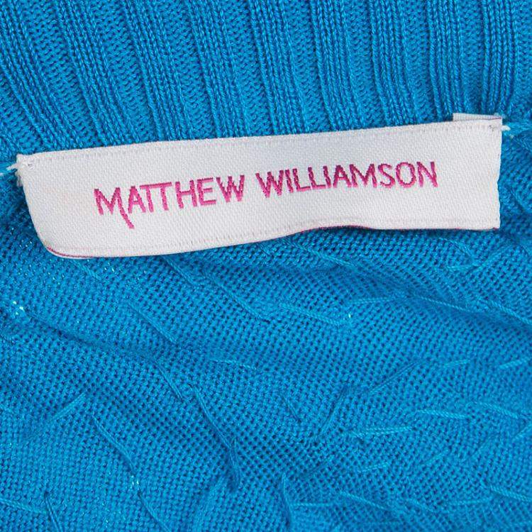 Pre Owned Matthew Williamson Turquoise Silk Rib Knit Embellished Dress M