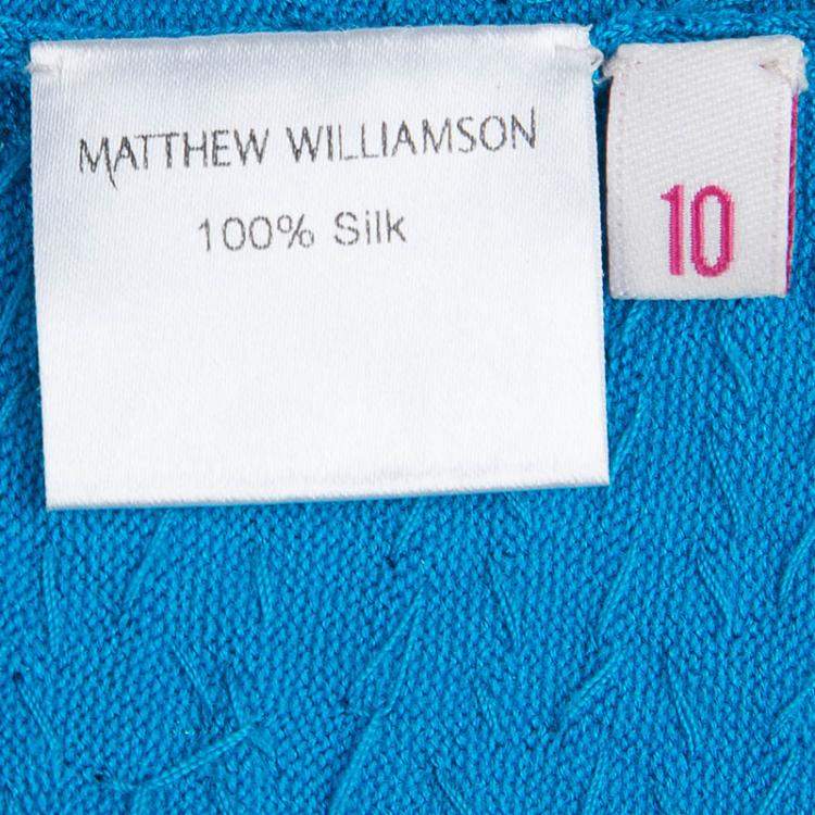 Pre Owned Matthew Williamson Turquoise Silk Rib Knit Embellished Dress M