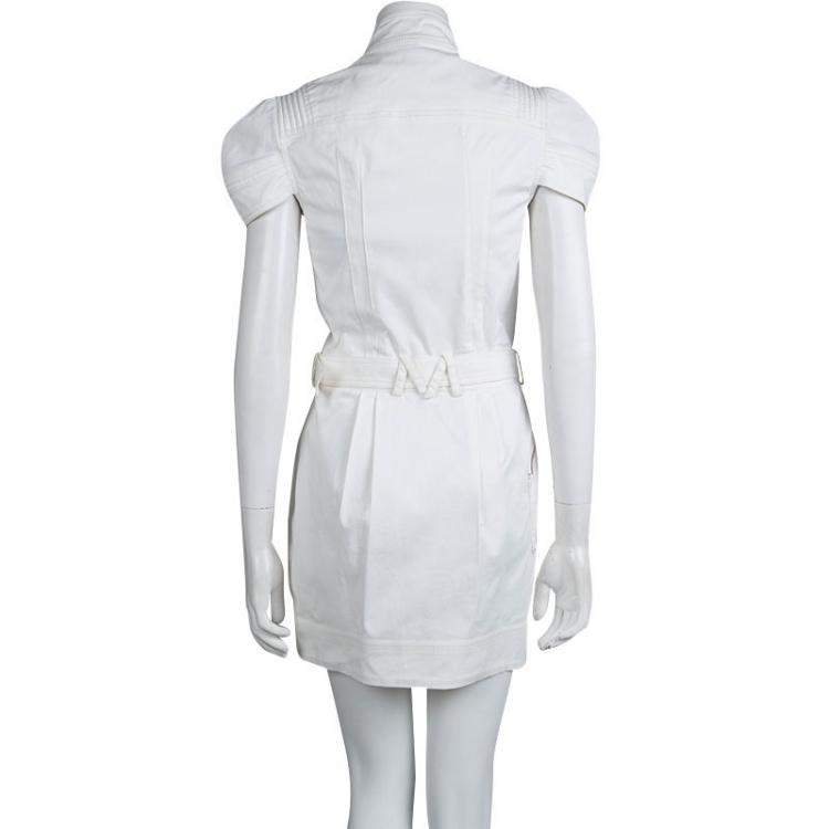 Pre Owned Mathew Williamson White Denim Overlap Zipper Belted Dress M