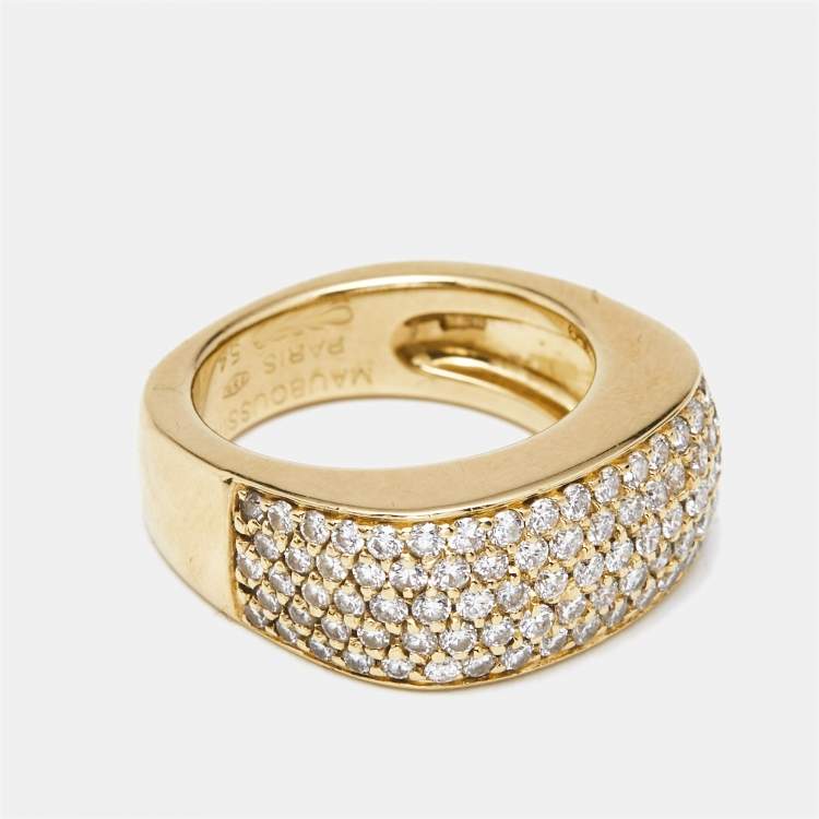 Pre Owned Mauboussin Pave Diamond 18k Yellow Gold Ring Size 54