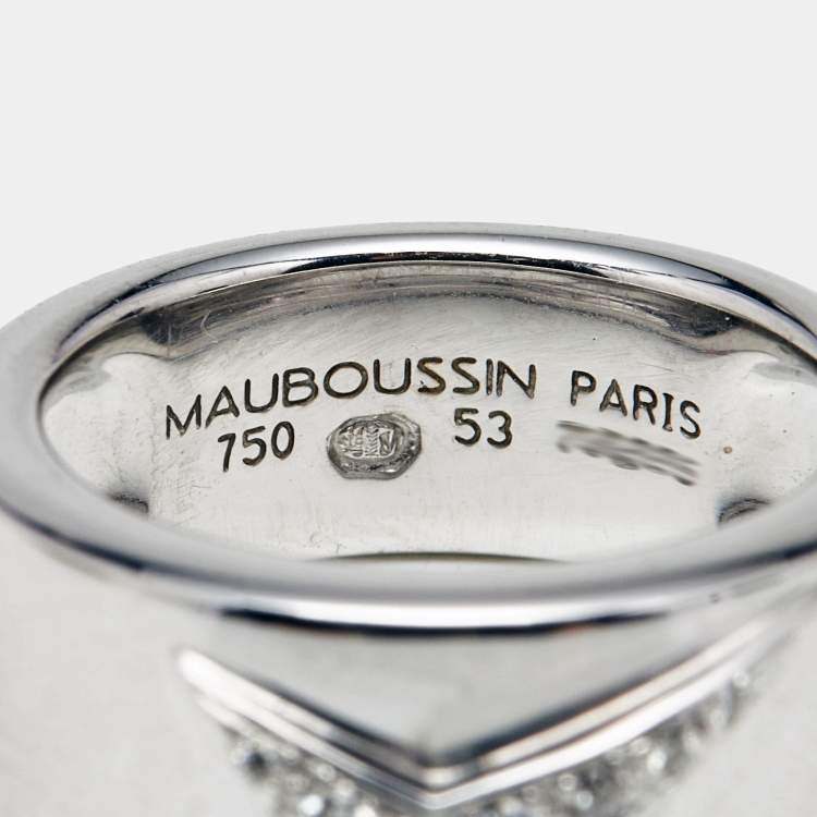 Pre Owned Mauboussin Divine Star Diamond 18k Yellow Gold Rhodium Plated Ring Size 53