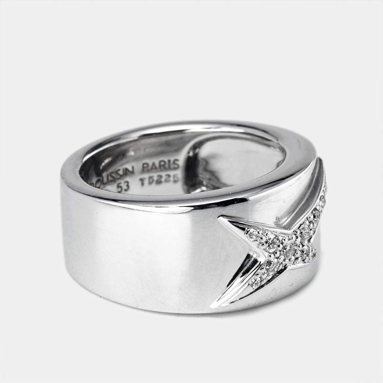 Pre Owned Mauboussin Divine Star Diamond 18k Yellow Gold Rhodium Plated Ring Size 53