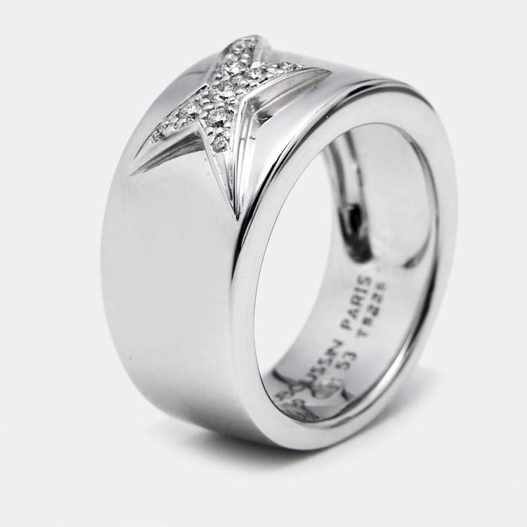 Pre Owned Mauboussin Divine Star Diamond 18k Yellow Gold Rhodium Plated Ring Size 53